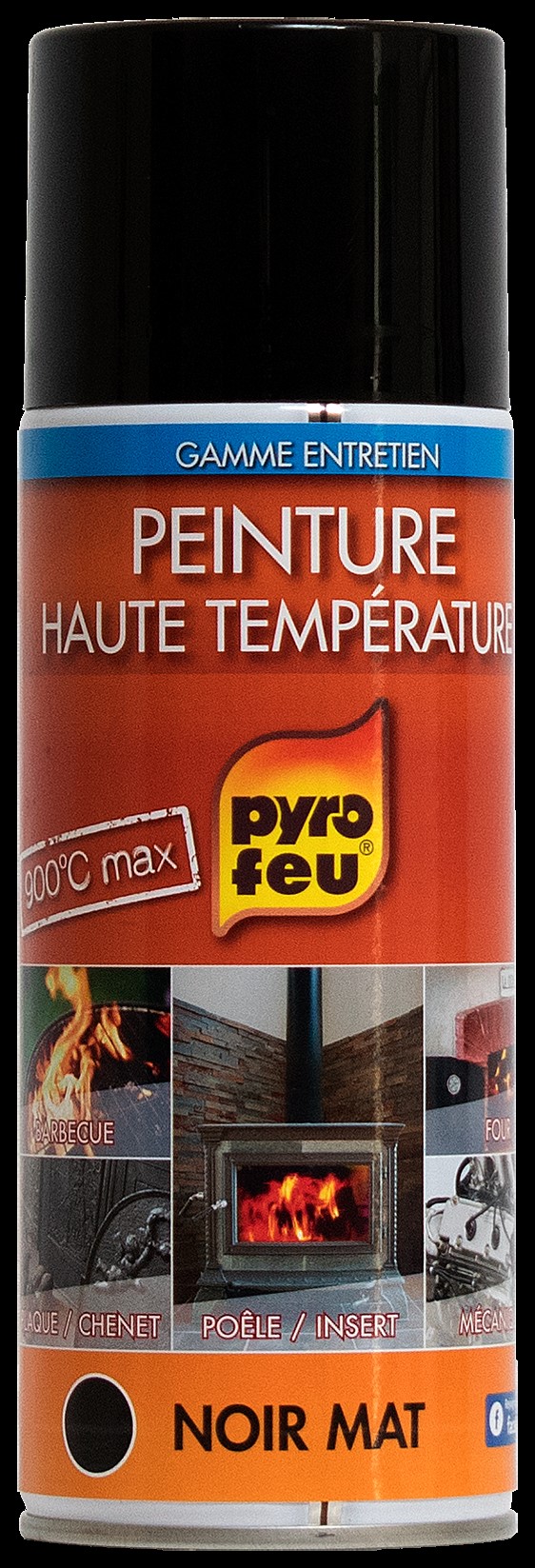 Peinture thermique noire haute température aérosol 400 ml - PYROFEU